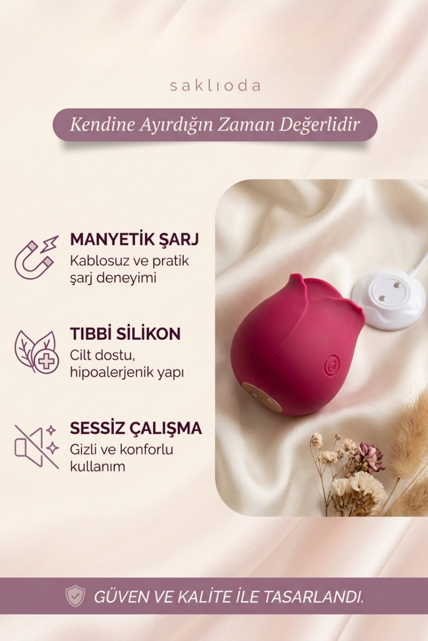 Gül Vibratör – 10 Modlu Klitoris Emici Vakumlu USB Şarjlı Silikon Uyarıcı