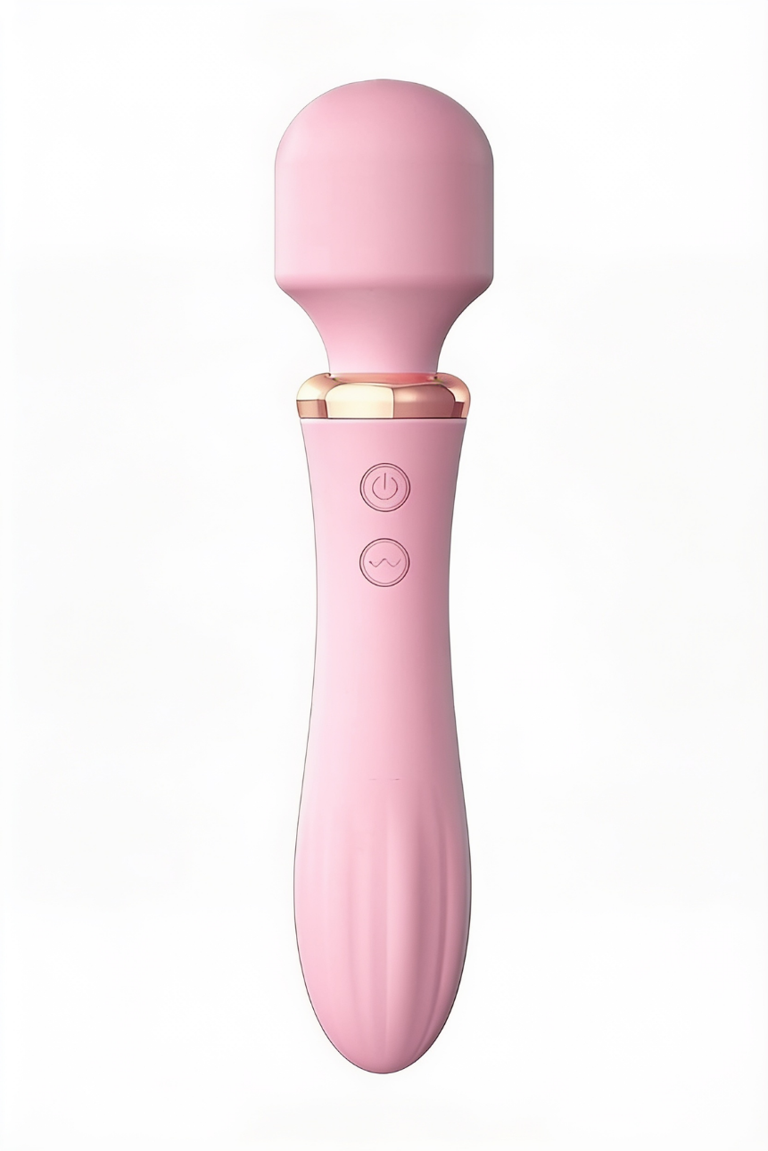 Isıtmalı Çift Uçlu USB Şarjlı Wand Masaj Vibratörü – Klitoris Uyarıcı 10 Modlu Pembe