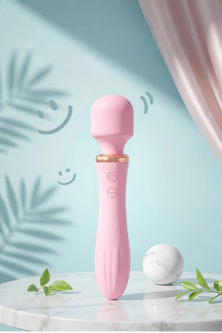 Isıtmalı Çift Uçlu USB Şarjlı Wand Masaj Vibratörü – Klitoris Uyarıcı 10 Modlu Pembe