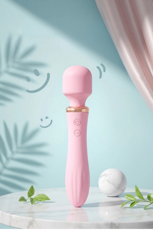 Isıtmalı Çift Uçlu USB Şarjlı Wand Masaj Vibratörü – Klitoris Uyarıcı 10 Modlu Pembe