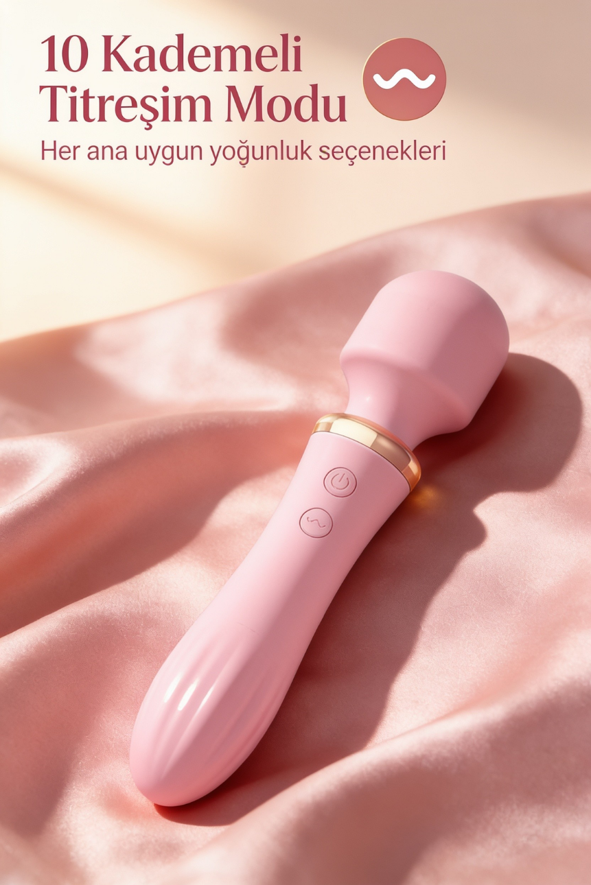 Isıtmalı Çift Uçlu USB Şarjlı Wand Masaj Vibratörü – Klitoris Uyarıcı 10 Modlu Pembe