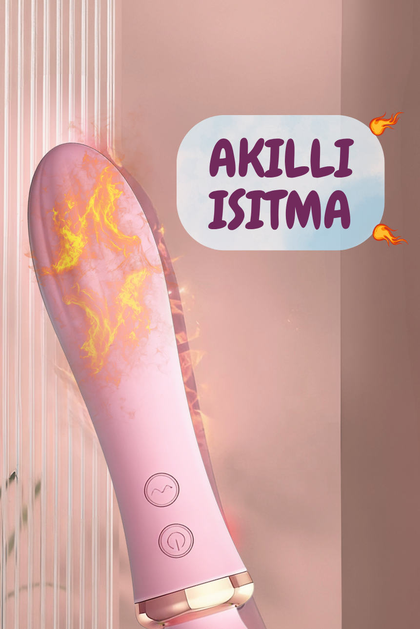 Isıtmalı Çift Uçlu USB Şarjlı Wand Masaj Vibratörü – Klitoris Uyarıcı 10 Modlu Pembe