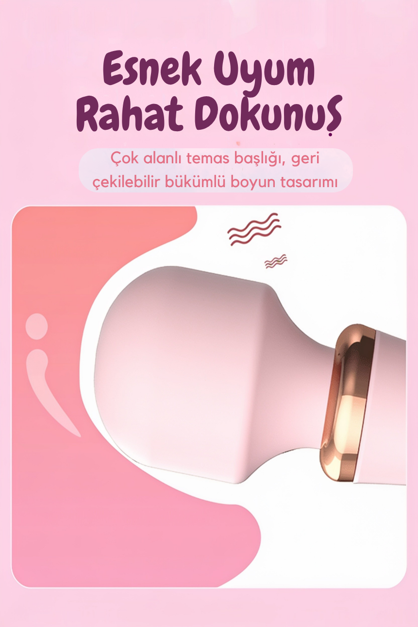 Isıtmalı Çift Uçlu USB Şarjlı Wand Masaj Vibratörü – Klitoris Uyarıcı 10 Modlu Pembe