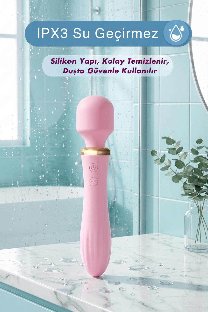 Isıtmalı Çift Uçlu USB Şarjlı Wand Masaj Vibratörü – Klitoris Uyarıcı 10 Modlu Pembe