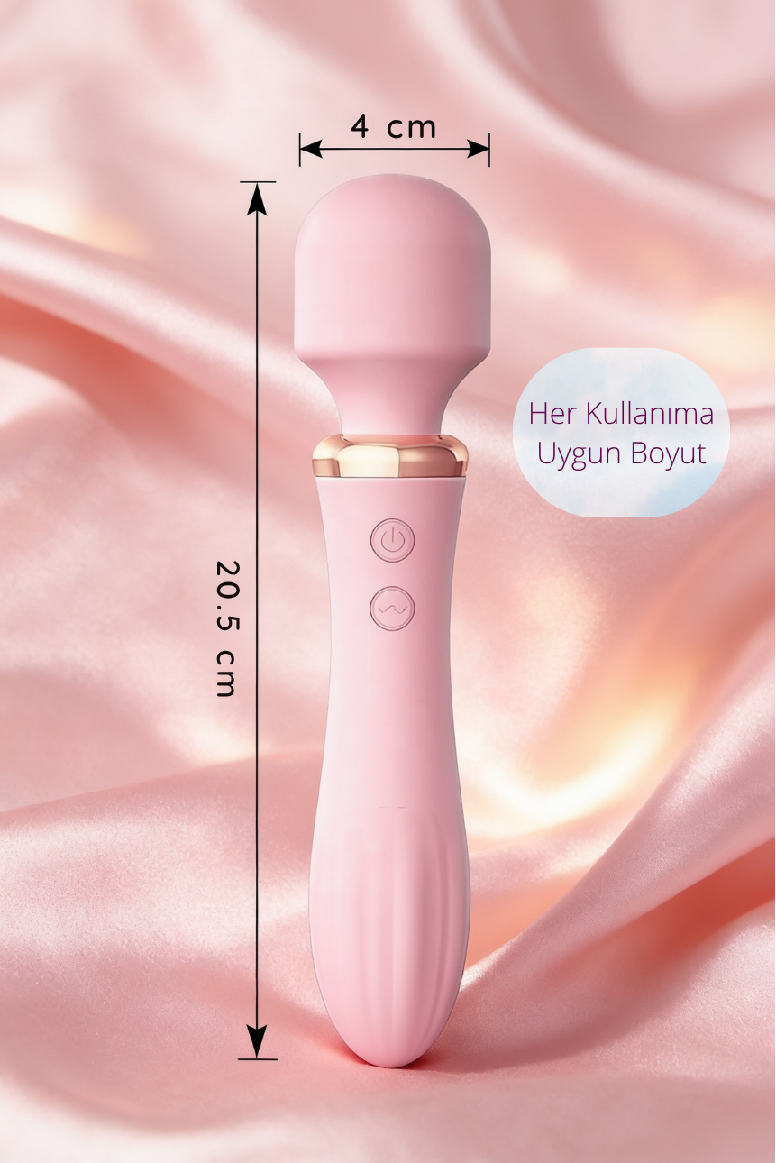 Isıtmalı Çift Uçlu USB Şarjlı Wand Masaj Vibratörü – Klitoris Uyarıcı 10 Modlu Pembe