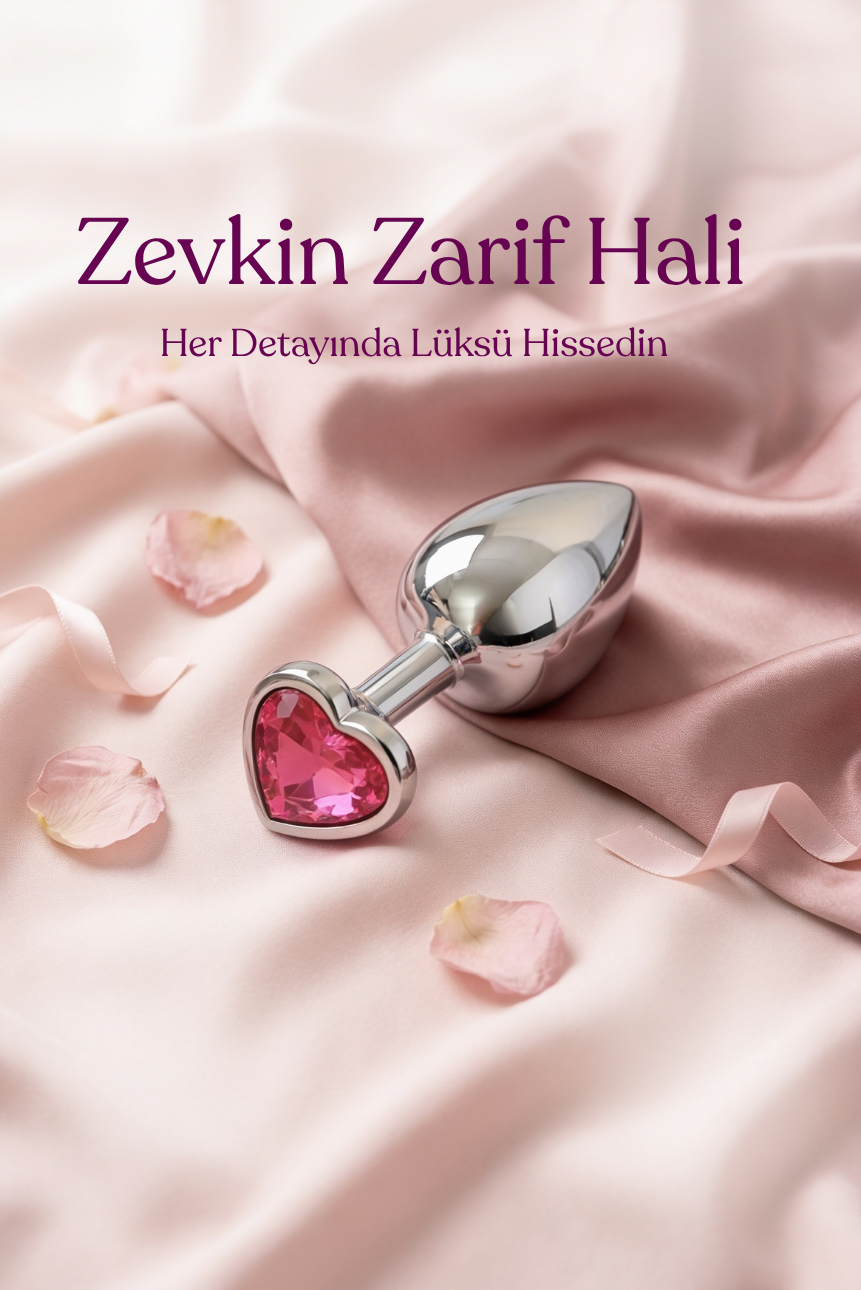Kalp Kristal Taşlı Metal Anal Plug Seti – 3 Farklı Boy Anal Tıkaç