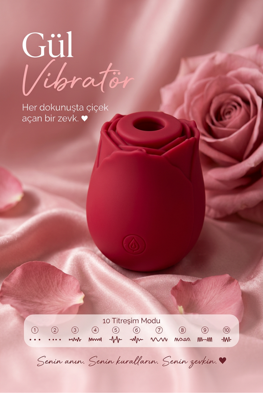 Gül Vibratör – 10 Modlu Klitoris Emici Vakumlu USB Şarjlı Silikon Uyarıcı