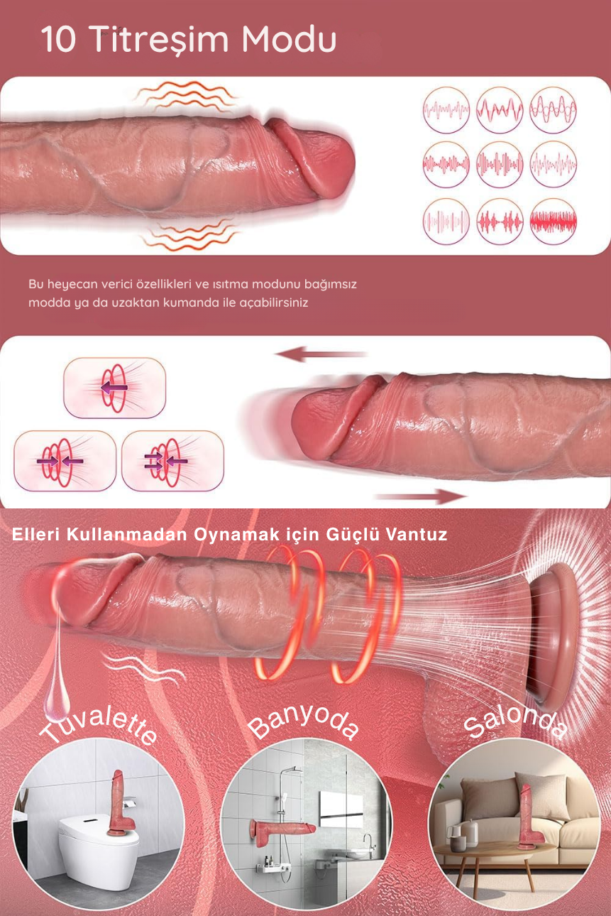Uzaktan Kumandalı Isıtmalı İleri Geri Hareketli Dildo – Sıvı Silikon IPX5